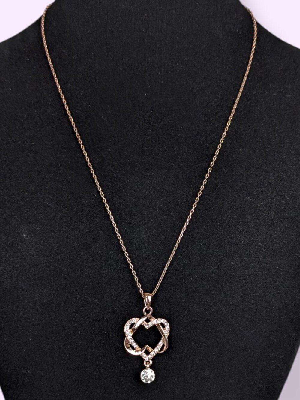 18KGP Rose Gold Double Heart Pendant Necklace